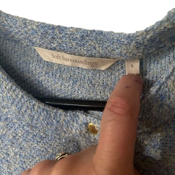 Soft Surroundings El Chate Heather Blue Long Sleeve Henley Top Size L Sweater - Picture 7 of 11